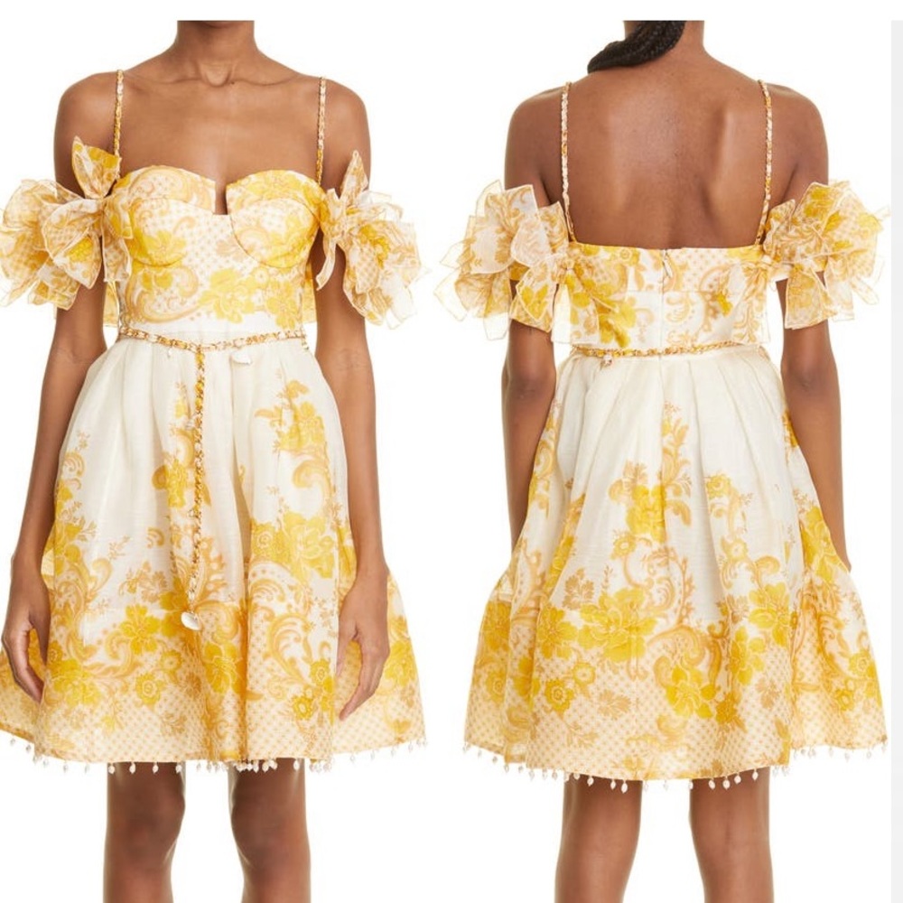 Zimmermann postcard cold shoulder silk & linen mini dress NWT AU 1 US 4-6 Rare